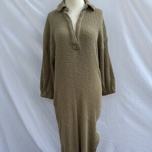 FP Beach Free People Olive Green Long Sleeve Maxi Dress Size Small